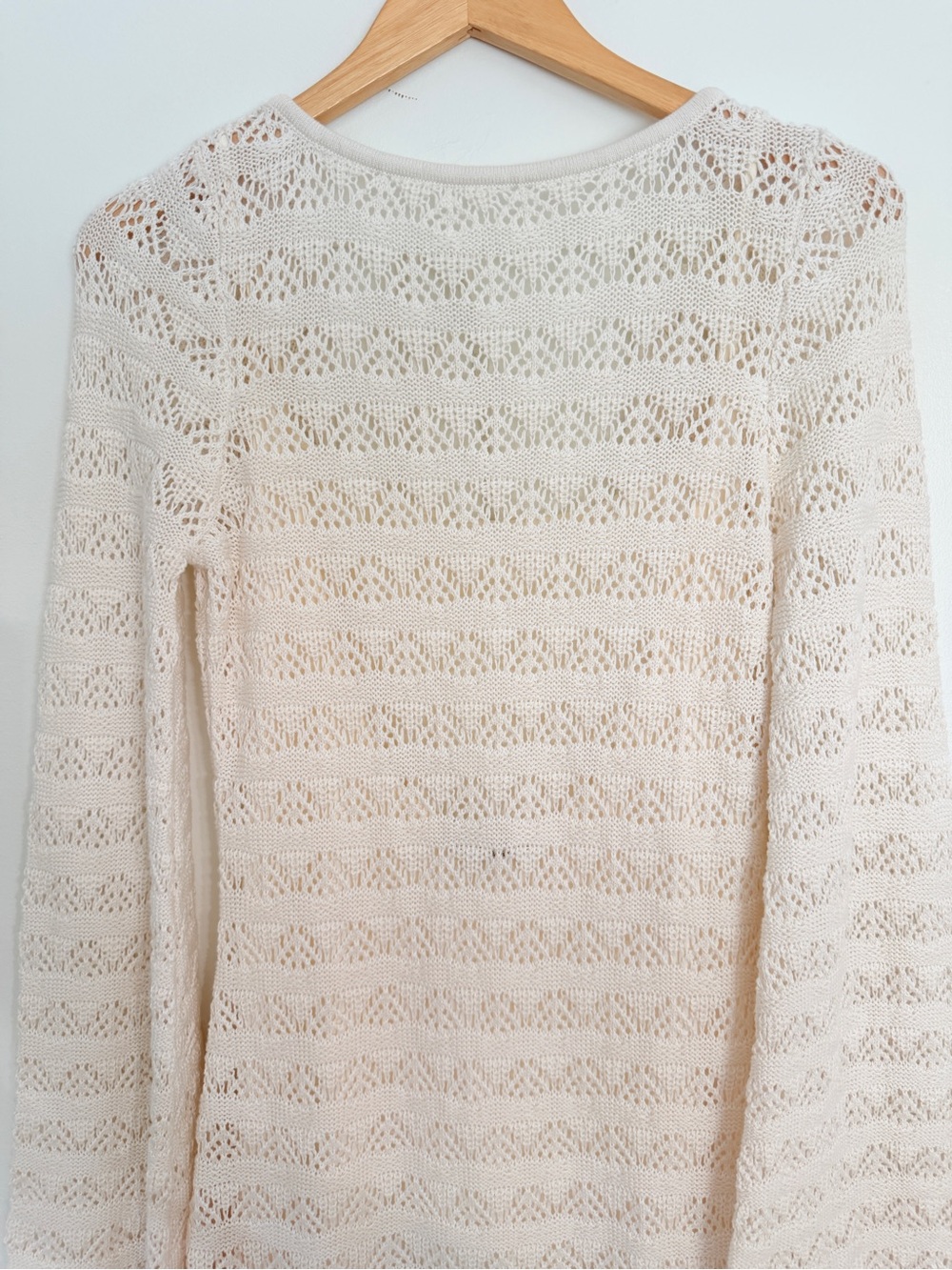 NWT Abercrombie & Fitch Crochet Lace Knit Long-Sleeve Midi Dress Cream Sz LT - Picture 6 of 11